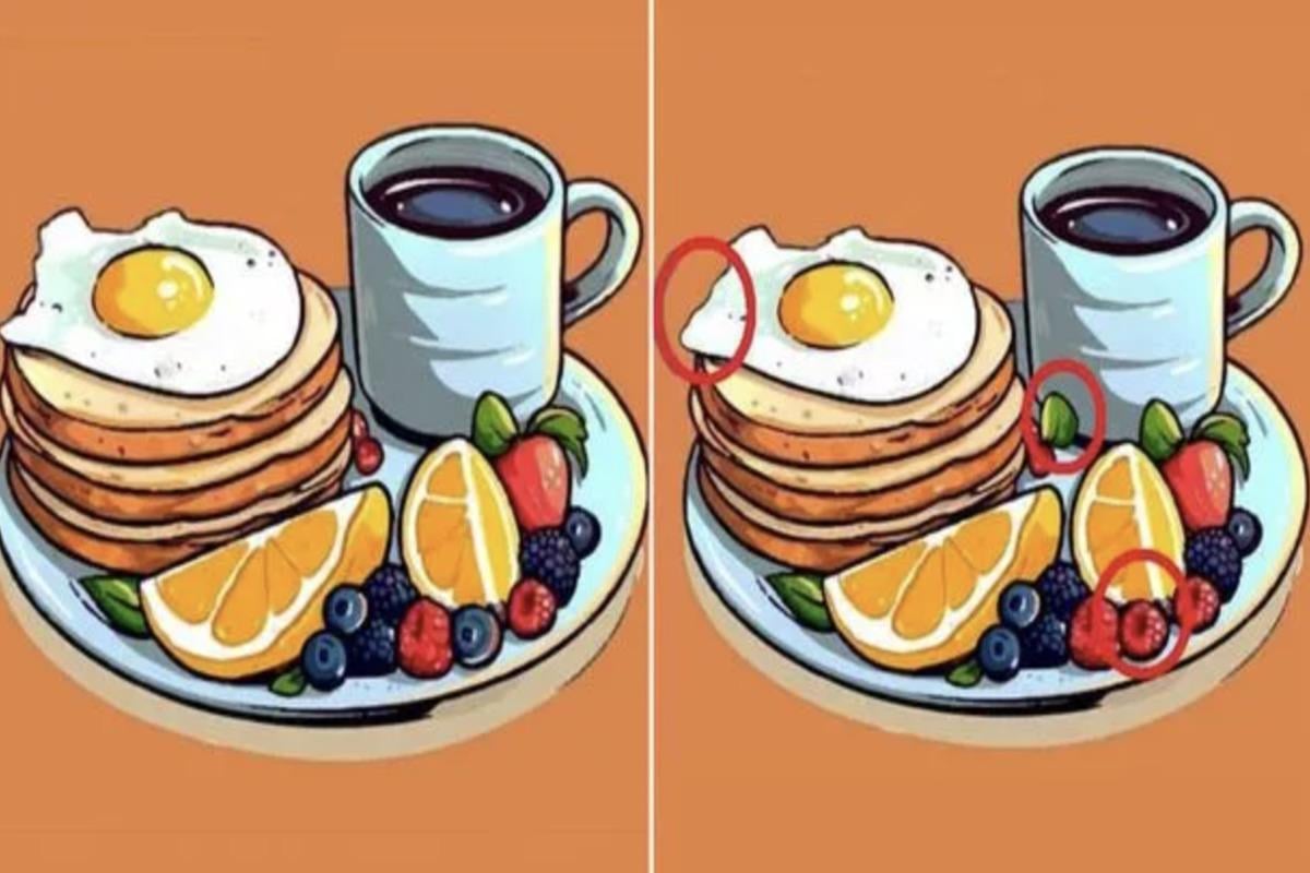 Endast personer med hög IQ kan snabbt hitta de tre skillnaderna mellan frukosttallrikarna