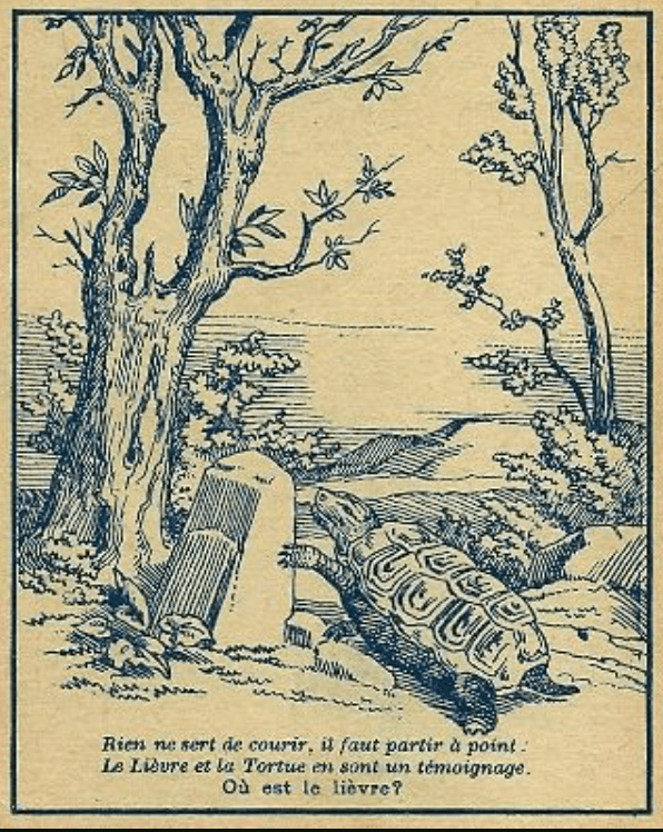 Optisk illusion där en hare är gömd i en skog